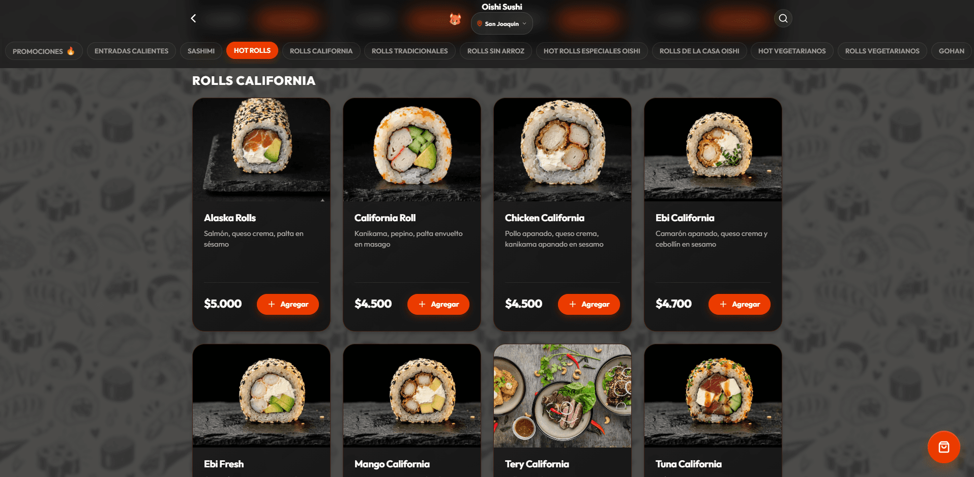 Menú digital con categorías y productos