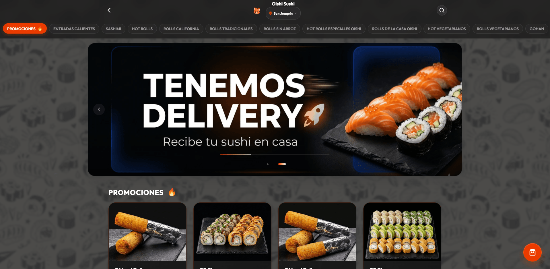 Menú con carrusel de productos en GodCode